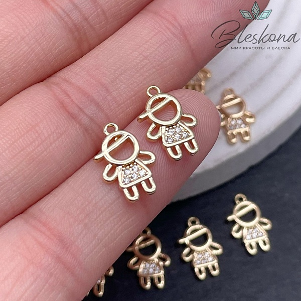 8,5*13мм Подвеска  мальчик с цирконами, цвет золото 
