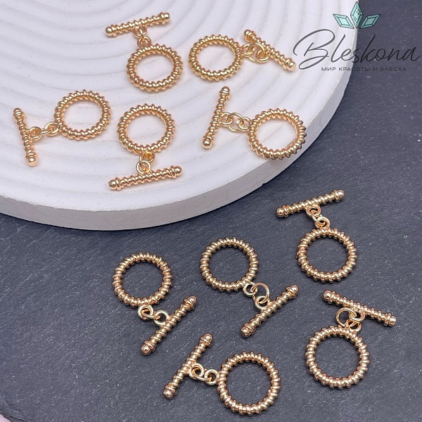 15 мм Цвет золото, Замок Тогл круг пружинка 