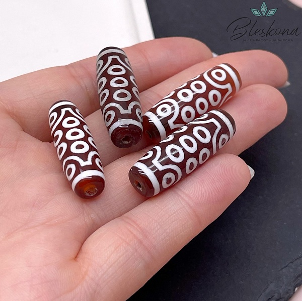 Бусина Дзи 21 глаз бело-коричневый бочонок 30*11 мм