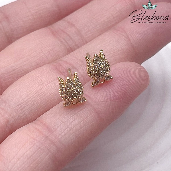 9*6,4 мм Цвет золото, Пусеты тюльпан цирконы Этно