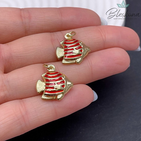 17,3*17,5 мм Цвет золото, Подвеска рыбка красная эмаль 
