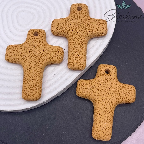 Лава Вулканическая Подвеска крест горчичный 66*52 мм