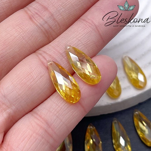18*7 мм, Подвеска Циркон капля темно-желтая №1 (кубический цирконий, фианит) 
