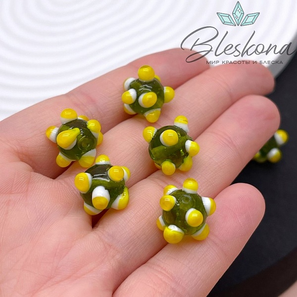 11 мм Бусина шар зеленый пупырчатый