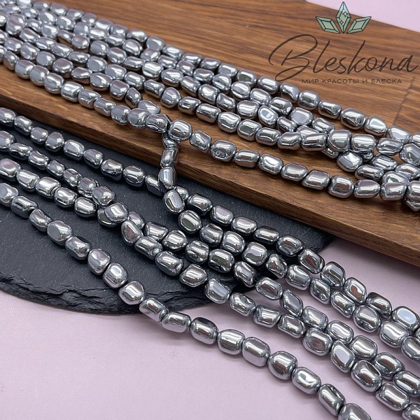 6-9 мм Гематин галтовка, цвет темное серебро, имитация