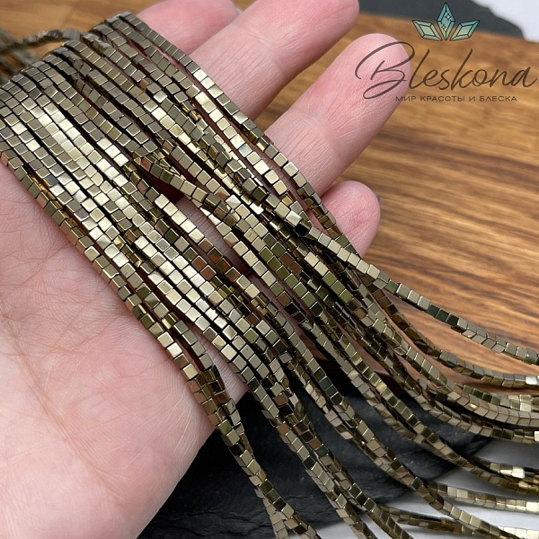 2 мм Гематин имитация, цвет темное золото, куб №1