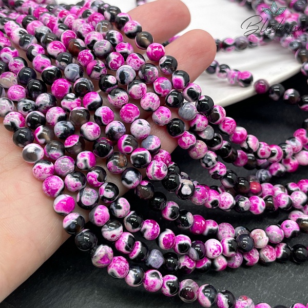 Агат черный фуксия разводы (имитация) 6 мм