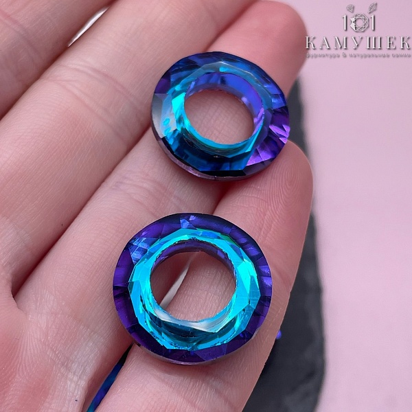 20 мм, Подвеска кольцо стекло белое с переливом (Heliotrope) уп. 2 шт