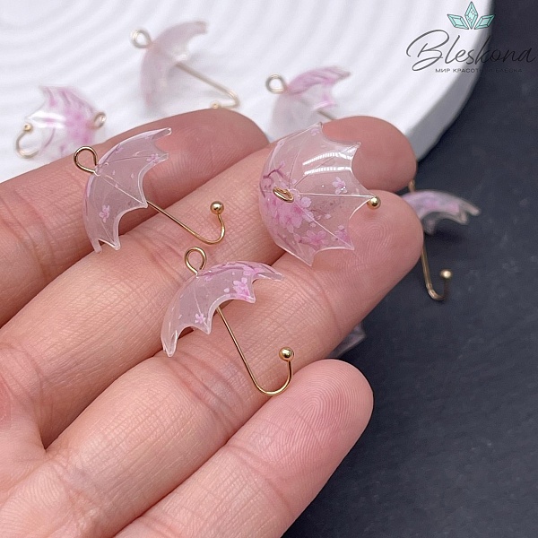 21*18 мм Цвет золото, Подвеска зонтик прозрачный сакура