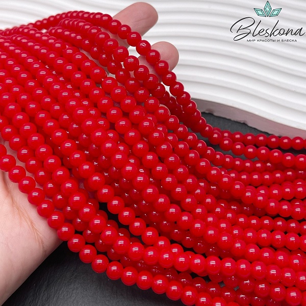 Бусины стекло красное 6 мм