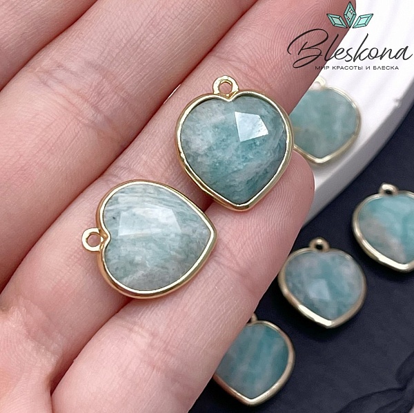 16,3*18,7мм,Цвет золото,Подвеска Сердце Амазонит огранка
