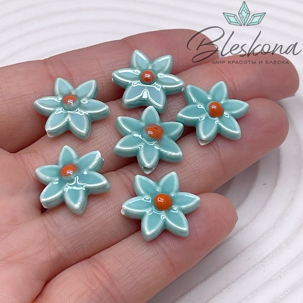 15*16 мм Керамика бусина цветок  зеленый