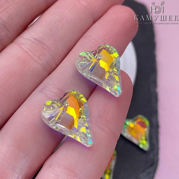 17,5*14,5 мм, Подвеска сердце стекло белое с переливом (AB) уп. 2 шт