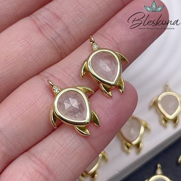 19*15 мм, Цвет золото, Подвеска Черепаха Горный Хрусталь