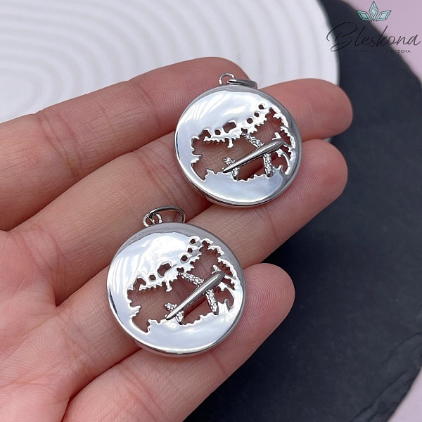 25 мм Цвет серебро, Подвеска карта Мира с цирконами