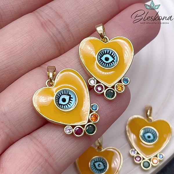 21,5*17,7 мм Цвет золото, Подвеска сердце глаз желтая эмаль цирконы 