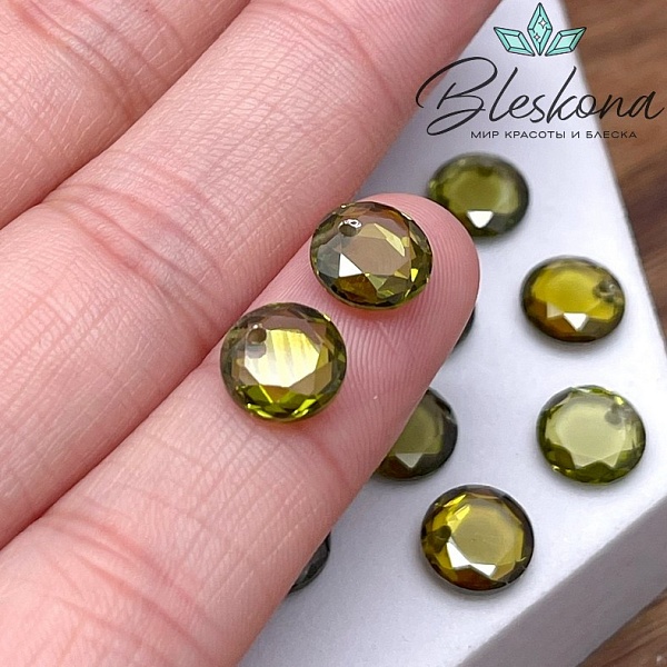 8 мм, Подвеска Циркон круг зеленый (кубический цирконий, фианит) 