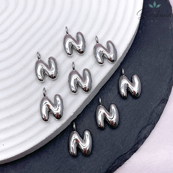 18 мм, Цвет серебро, Буква объемная N