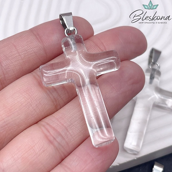 Подвеска крест Горный хрусталь, цвет серебро 43*29 мм №1