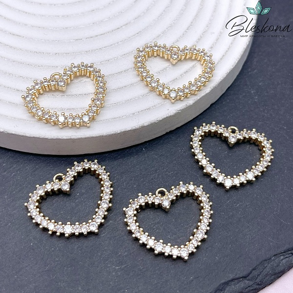 21,5*25мм, цвет золото, Подвеска сердце контур циркон 