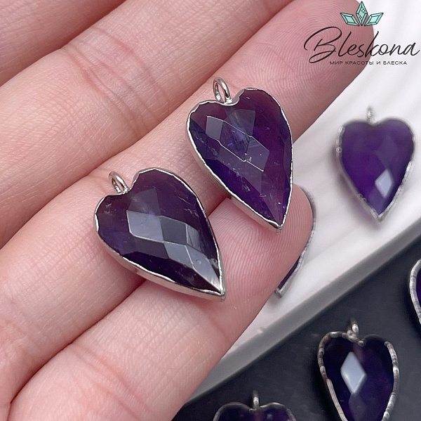22*13 мм, цвет серебро, Подвеска Сердце Аметист огранка