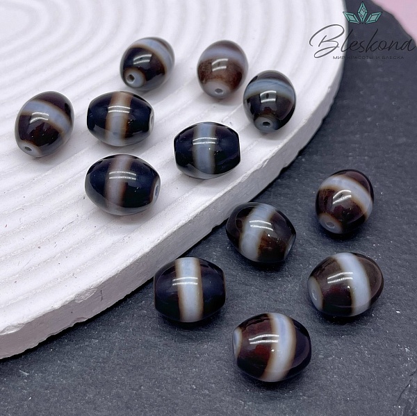 Бусина Дзи Медицина черно-белый бочонок 12*14 мм