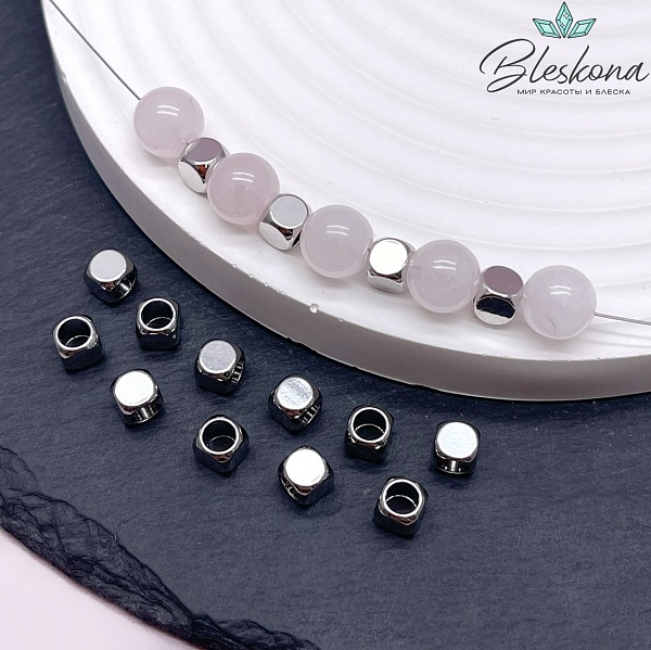 5 мм Цвет серебро, Бусина куб