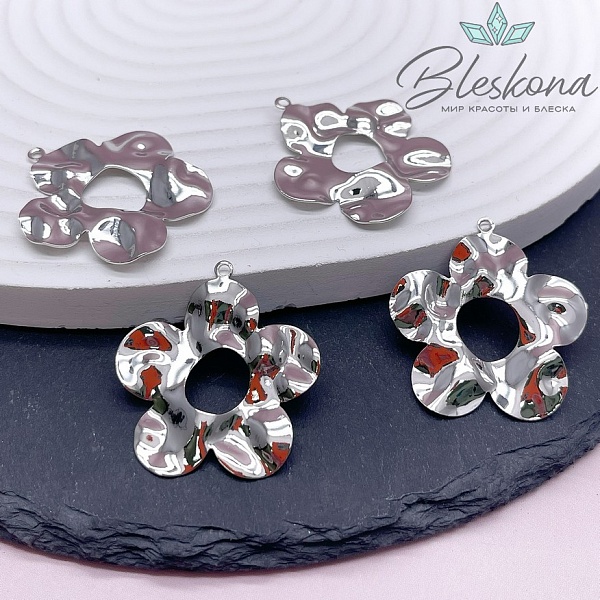 33,5*31,5 мм Цвет серебро, Подвеска цветок мятый