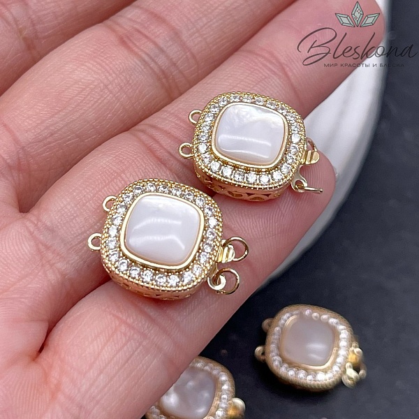 18,7*15мм Цвет золото, Замок защелка квадрат перламутр
