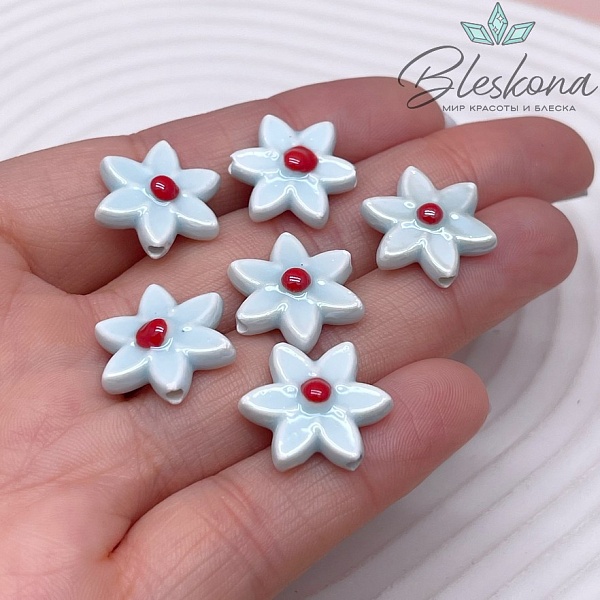 15*16 мм Керамика бусина цветок светло- голубой