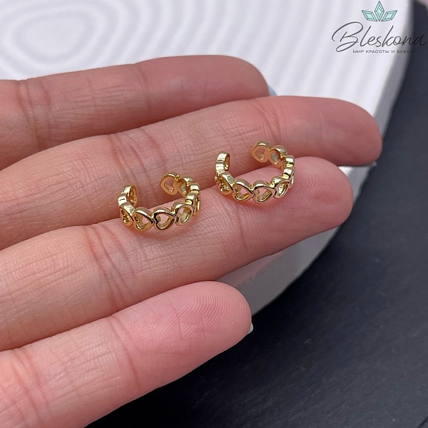Кафф сердечки, цвет золото 12,5 мм