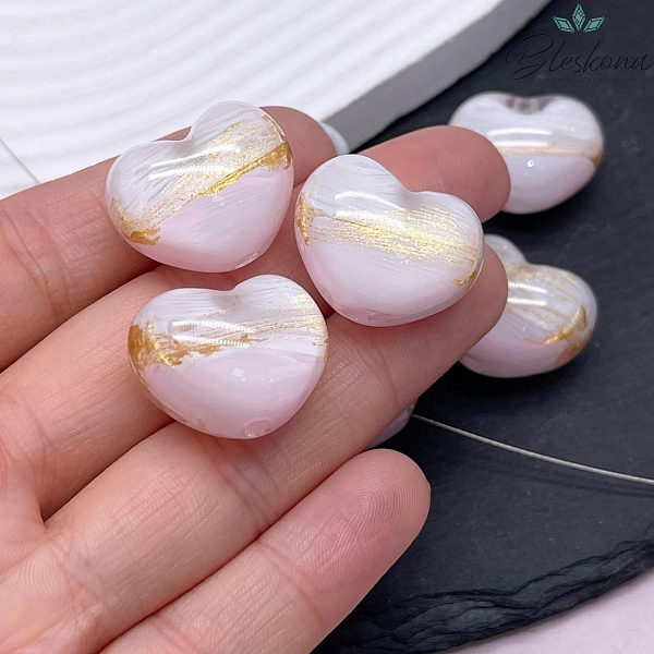 18*22 мм Бусина зефирное сердце  бело- розовое с золотом