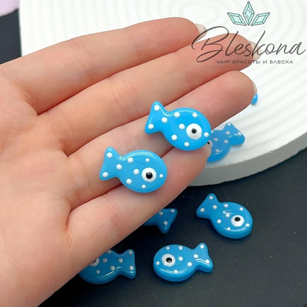 20*12 мм  Бусина рыбка голубая