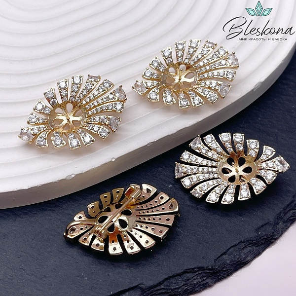 33*21 см Цвет золото, Булавка-брошь под вклейку с цирконами