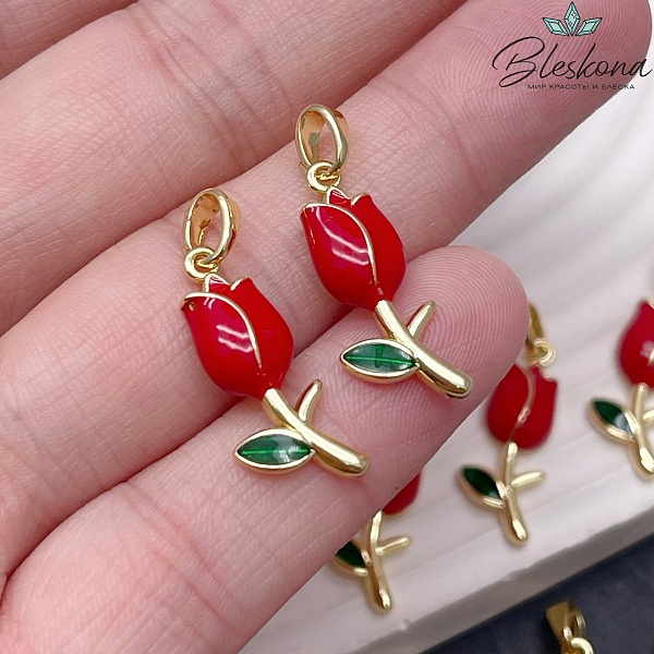 22*8,6 мм Цвет золото, Подвеска тюльпан красная эмаль