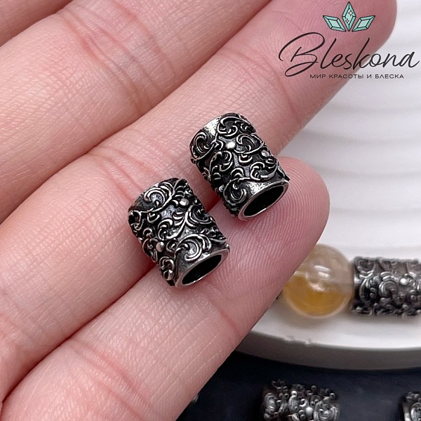 10,3*8 мм Цвет серебро, Бусина цилиндр узоры