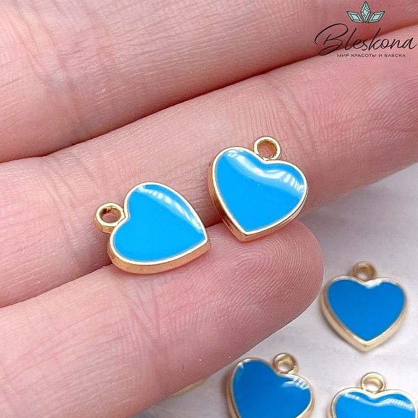 10*11мм Цвет золото, Подвеска сердце голубая эмаль