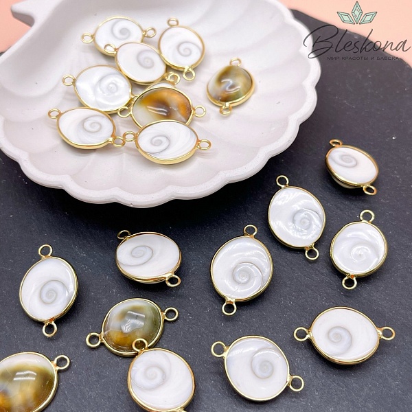 Коннектор Овал из ракушки, Цвет золото (23-29)*(16-20) мм