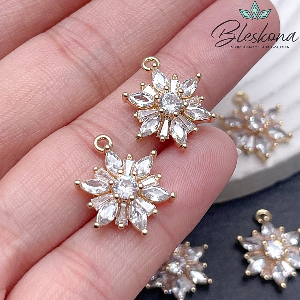19*14,5 мм Цвет золото, Подвеска цветок цирконы 