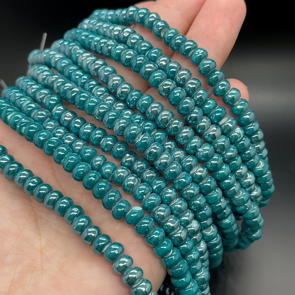 6*4 мм Бусина-разделитель, керамика  цвет морской волны