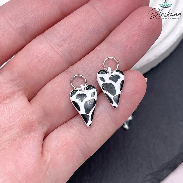 15,5*10 мм, Цвет серебро, Подвеска сердце леопард эмаль