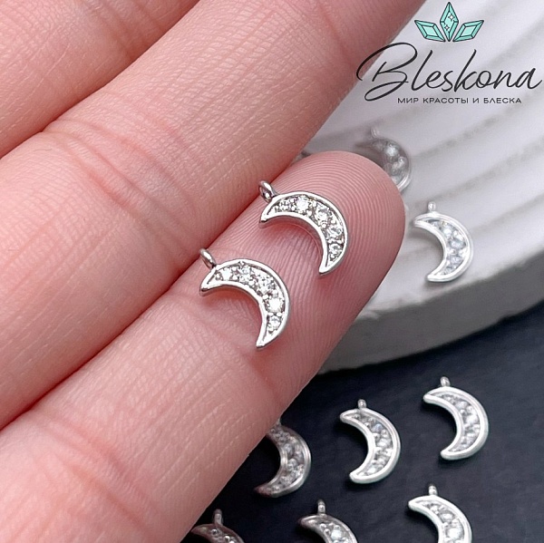 5*9 мм, цвет серебро, Подвеска полумесяц мини цирконы 