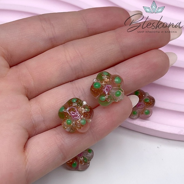 14,5 мм Бусина цветок прозрачный розовый