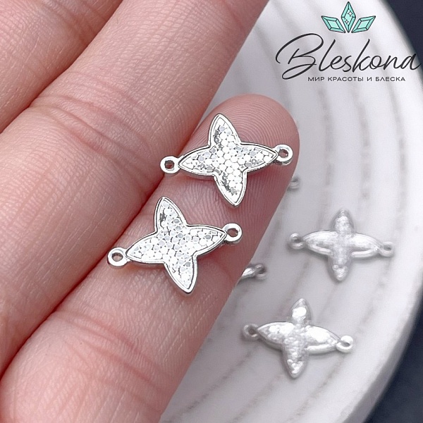 14,5*11 мм Цвет серебро, Коннектор Клевер чешуйки 