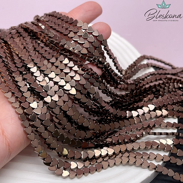 4 мм Гематин, цвет коричневый (шоколадный), сердце плоское имитация