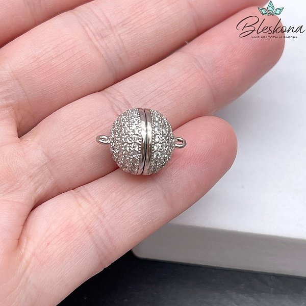 12 мм Цвет серебро, Замок Магнитный Шар цирконы