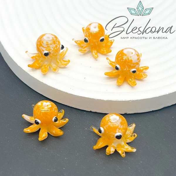 15,5*22 мм  Бусина осьминог оранжевый