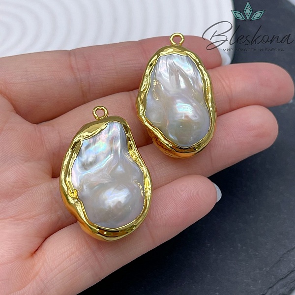 33*18 мм Цвет золото, Подвеска  Жемчуг фриформ