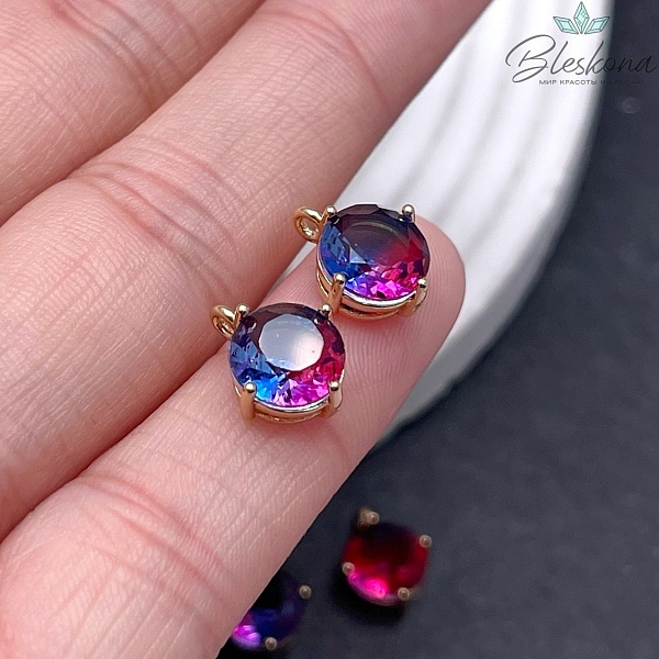 9 мм, цвет золото, Подвеска круг сине-малиновый в обрамлении