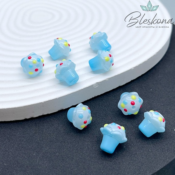 13*12 мм Бусина гриб голубой
